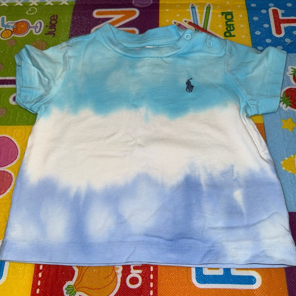 Ralph Lauren Blue and White Short Sleeve Tee With Matching Shorts